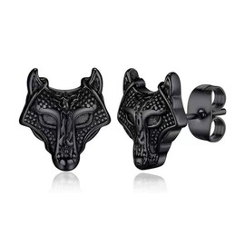 Celtic Wolf Norse Viking Jewelry Sterling Silver/Stainless Steel Stud Earrings (Black)