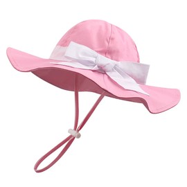 Zsedrut Bow Baby Girls Cotton Hat Summer Sun Cap Infant Toddler Wide Brim Girl Beach Hat (Pink-White Bow, 20.5"(2-4 Years), 2_Years)