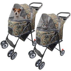AmorosO 4 Wheels Pet Convenient Stroller | Portable Jogger Stroller for Small Medium Dogs Cats | Travel Folding Puppy Carrier Waterproof with Storage Basket