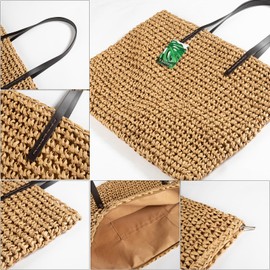 YXQSED Women's Woven Bag Round Summer Beach Bag Straw Shoulder Bags Handmade Shoulder Bags Large, 10-khaki
