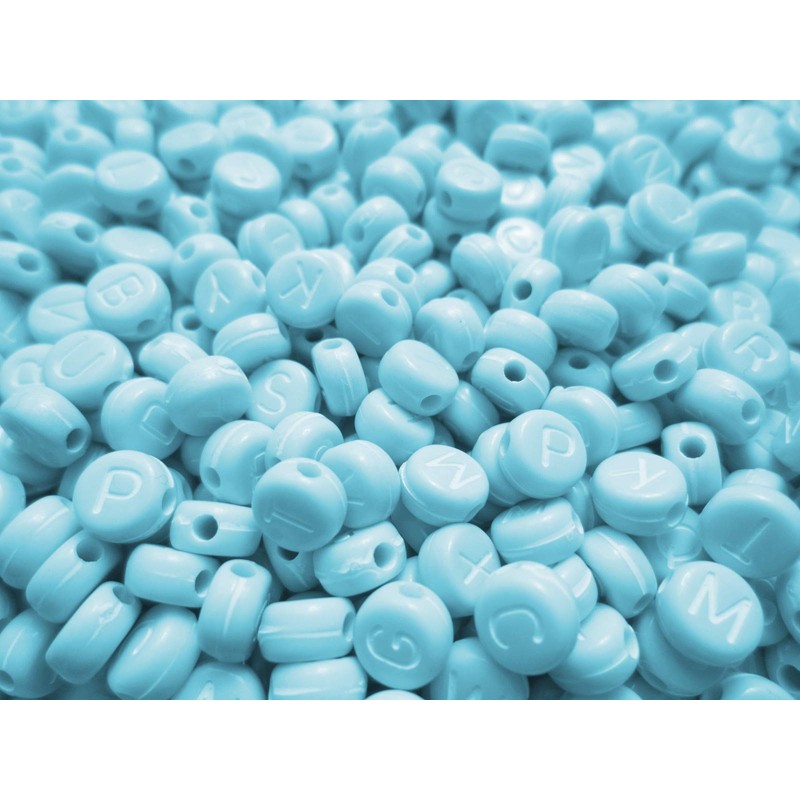 500pcs Alphabet Beads Round Flat Light Blue 7mm Craft Material