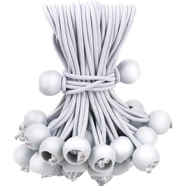 Cuerda elástica de bola, 4 mm de grosor, esistentes y pesadas de 6 pulgadas, resistente, bolas elásticas, para camping, toldo, lona, correas, tienda, carga,postes y cables,25 piezas (Blanco)