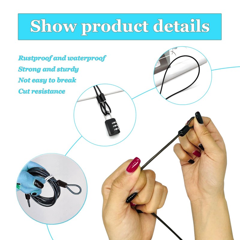 LIANCHEN 2 Pieces 3 mm Anti-Theft Security Cable with Lock,