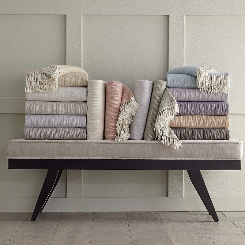 SFERRA Celine Herringbone, 100% Cotton Throw Blanket - Lilac