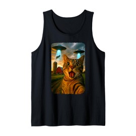 Funny Shocked Cat Selfie During UFO Cow Abduction Tank Top