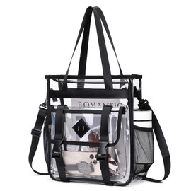 MUSEVOS Clear Tote Bag Clear Bag for Stadium Events, Thickened Water Resistant Heavy Duty PVC, 12x6x12 Stadium Approved for Work, Sports Games,Concert, Black