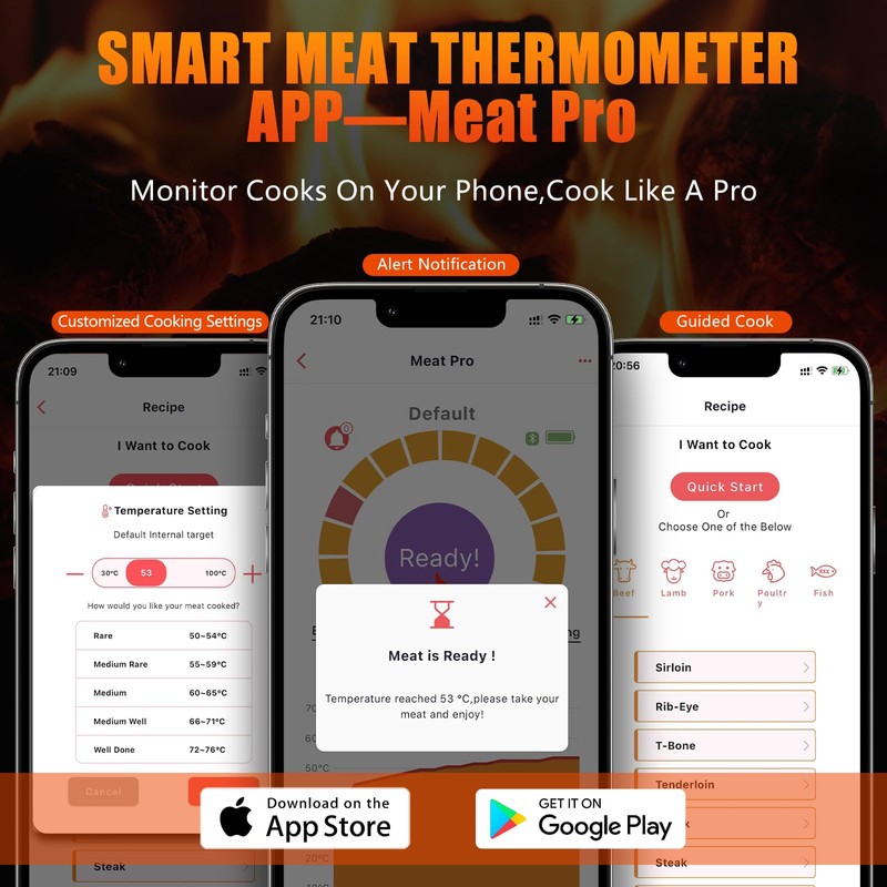Smart Grill Thermometer Wireless Meat Thermometer: Bluetooth Meat Thermometer Wireless