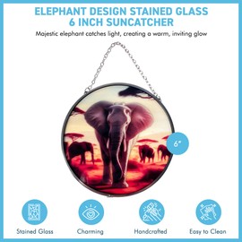 Elephant Design 6-Inch Stained Glass Suncatcher - Decorative Hanging Ornament for Windows
