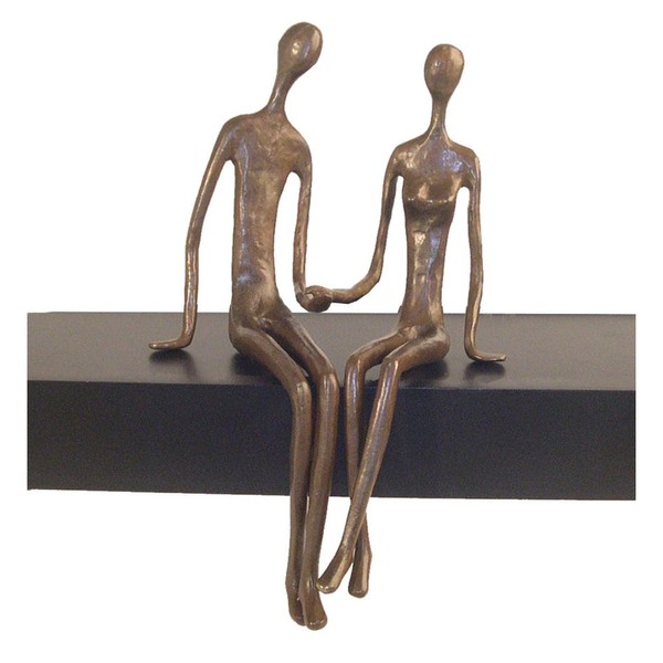 Danya B. Sitting Couple Holding Hands Contemporary Sand-Casted Bronze Sculpture, Home and Office Decor Gift for Spouse and Partner, Birthday, Wedding, Anniversary, Valentine's Day or Romantic Gesture