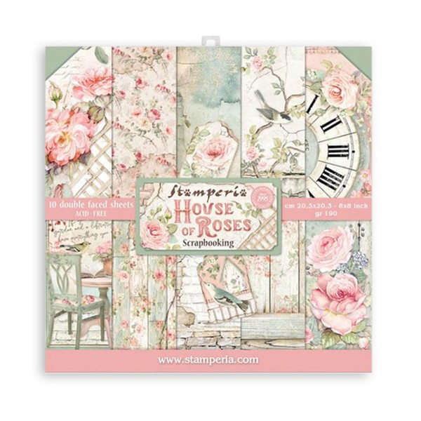 Stamperia Double-Sided Paper Pad 8"X8" 10/Pkg-House Of Roses, 10 Designs/1 Each -SBBS08