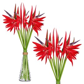 10 Pieces Bird of Paradise Artificial Plant 22 Inch Hawaiian Tropical Flowers Faux Flowers Bouquet Large Elegant Green Plant for Home Garden Decoration Office Verandah Wedding Decor Supplies (Red)