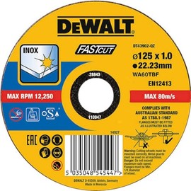 DT43902-QZ - Disco de corte plano INOX con grano profesional de óxido de aluminio Fast Cut 125 x 1 x 22.23mm