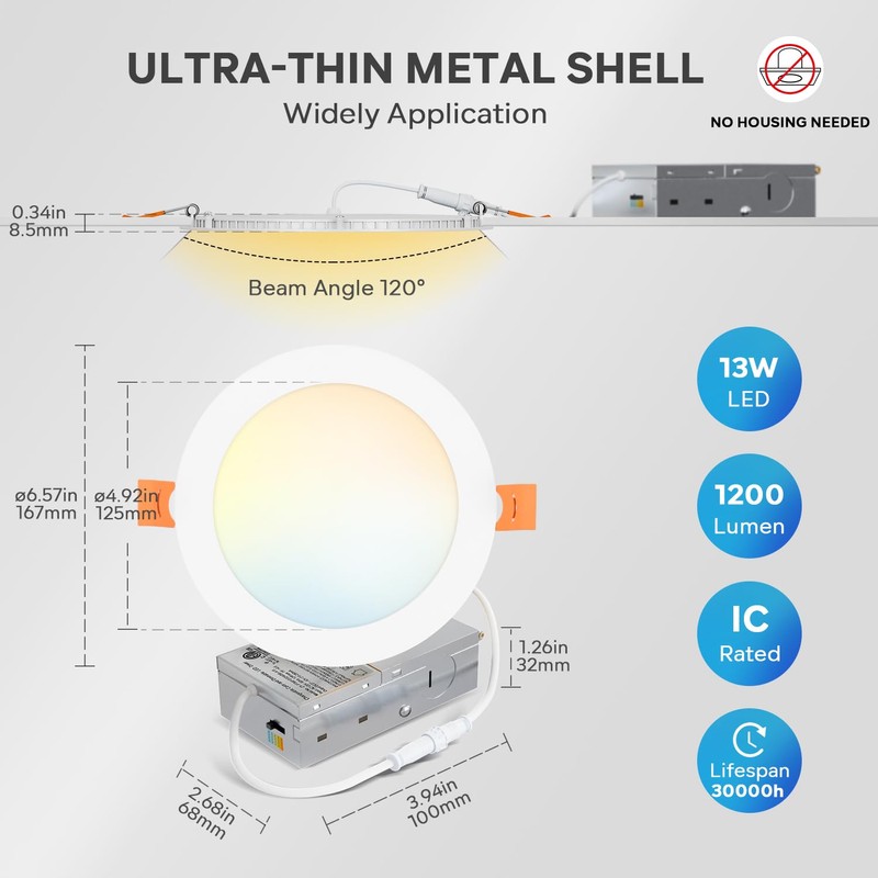 LVWIT 12 Pack LED Recessed Lighting 6 Inch with Junction