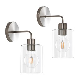 KLSS 2 Pack Brushed Nickel Wall Sconces for Bathroom,Modern Minimalist Bathroom Wall Lighting Fixtures,Farmhouse Wall Light with Clear Glass,Brushed Nichel Vanity Light Bedside Night Light.
