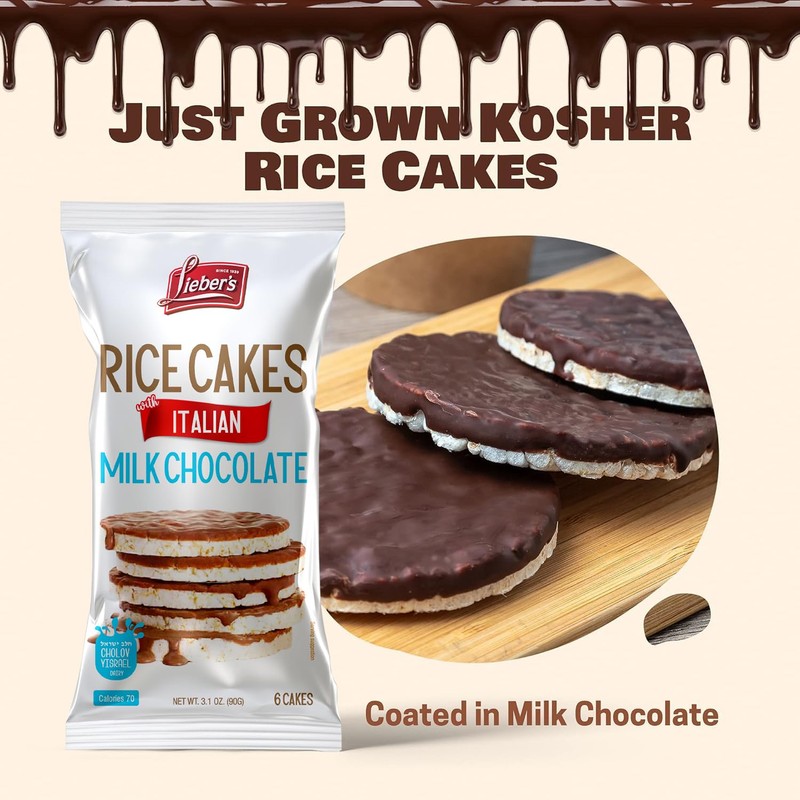 LIEBERS Kosher Certified Dairy Italian Milk Chocolate Rice Cakes, Gluten