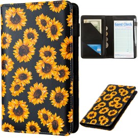 Beceere Server Book, Server Books for Waitress, Server Book with Zipper Pocket, Cute Server Book, Waitstaff Organizer Waitress Book with Money Pocket and Zipper Fit Server Apron (Sunflowers)