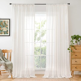 BGment Linen Semi Sheer Curtains for Living Room 84 Inch Length - Ivory Textured Light Filtering Drapes with Rod Pocket for Bedroom Farmhouse Lightweight Rustic, 2 Panels Set, 52 X 84 Inch