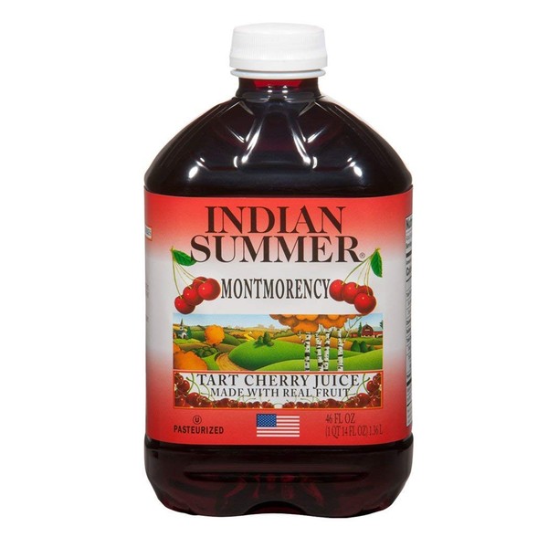 Indian Summer 100% Tart Cherry Juice, Montmorency Cherry Juice, 46 Ounce (Pack of 8)