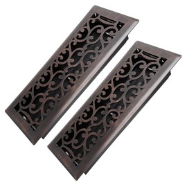 Howeall 4x12 Inches 2 Pack Heavy Duty Walkable Floor Register - Easy Adjust Air Supply Lever Decorative Floor Vent Covers - Savannah Design Vent Covers for Home - Oil Rubbed Bronze