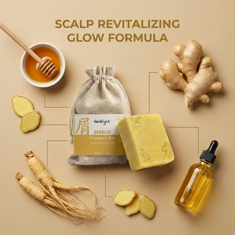 herblight Ginger & Ginseng Shield Shampoo Bar for Hair Strength