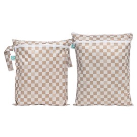 Bumkins - Waterproof Wet and Wetdry Bags - For Beach, Baby, Travel, Swim Suit, Cloth Diapers, Pump Parts, Pool, Gym, Toiletries - Reusable & Easy to Clean - Beige Check
