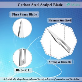 Box of 100 Scalpel Sterile Blades Carbon Steel Individually Foil Wrapped (Blade #11)