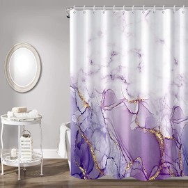 Umpoo Abstract Marble Bathroom Shower Curtain Purple Gradient Watercolor Waterproof Polyester Shower Curtains Modern Luxury Artistic Aesthetic Shower Curtain with Hooks Decorative, 60x72 Inch