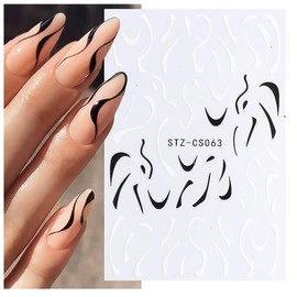 Vnicesli Line Nail Art Stickers Decals, 6 Sheets 3D Metal Black White Silver Green Blue Line Nail Decals Self-Adhesive Curve Stripe Lines Design Nail Sticker Foil Nail Art Accessories French Nail Art