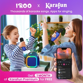 TOP Mini Karaoke Machine for Kids, Birthday Easter Gifts Toys for Girls Boys Friends Age 3-12+, Portable Bluetooth Speaker with 2 Wireless Mics, Karafun Premium Songs Family Home Party(DarkBlue)