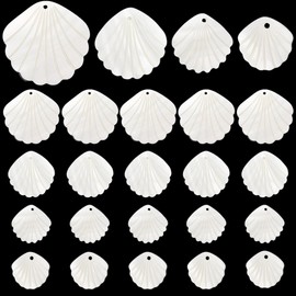 PH PandaHall 24pcs Natural Freshwater Shell Carved Pendants, 4 Styles Big Shell Shape Charms White Charms Pendants Natural Shell Charms for Craft Making Home Decoration Necklace Bracelet DIY