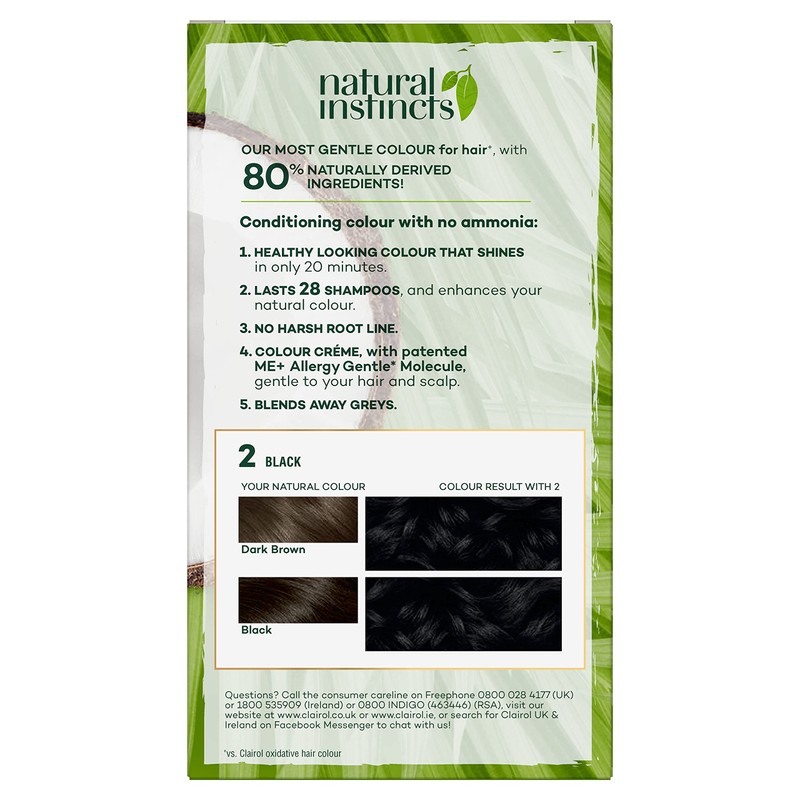 Clairol Natural Instincts Semi-Permanent No Ammonia Hair Dye, 2 Black