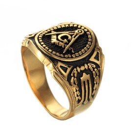 OAKKY Men's Stainless Steel Vintage Masonic Freemason Ring Symbol Member Gold Band Size U