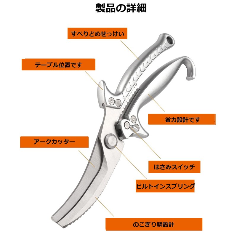 Heavy Duty Kitchen Scissors, Stainless Steel Chef Scissors with Spring-Loaded