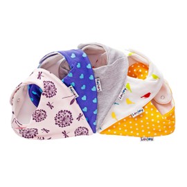 Lovjoy Bandana Dribble Bibs, Super Absorbent & Soft for Teething Babies, Fits Newborn to 3 Years, Adjustable Snaps, Best Baby Gift. 5 Pack (CHIRPY and Cheerful)