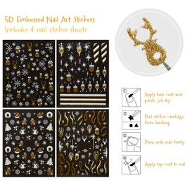 allydrew 5D Embossed Festive Holiday Nail Art Decal Stickers, Self Adhesive Xmas Design (Set of 4), Winter Magic