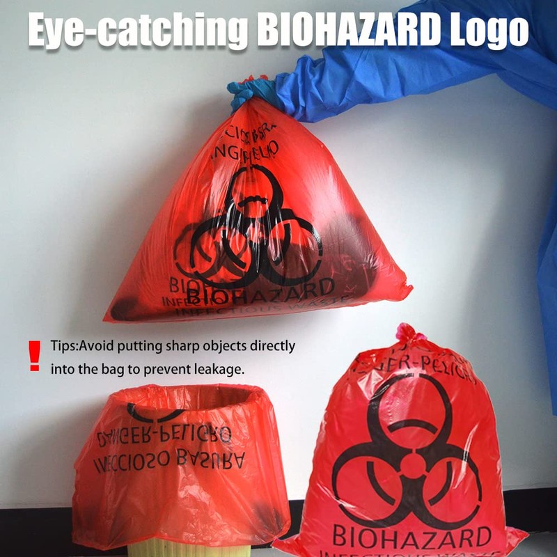 Daarcin 20pcs 24x24in/61x61cm Red Biohazard Waste Bags With Hazard Symbol