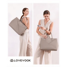 LOVEVOOK Laptop Tote Bag for Women with Large Cup Holder, 16 Inch PU Leather Work Bag Teacher Tote Bag, Waterproof Computer Bags Business Office Briefcase Handbag