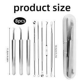 8 Stück Mitesserentferner Komedonenquetscher, Pickel Werkzeug Set, Edelstahl Mitesserentferner, Akne Whiteheads Blackhead Remover mit Box, für Alle Hauttypen Nasen Gesichtspflege (Edelstahl)