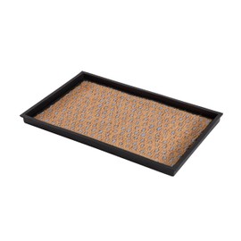Anji Mountain AMB0BT2F-007 Black Rubber Boot/Shoe Tray with Coir, Fits 2 Pair (24.5" Wide), Tan & Blue Insert