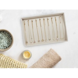 Stratalife Necklace Organizer Stackable Jewelry Organizer 20 Hooks Large Jewelry Tray Necklaces Holder Bracelet Storage for Women Girls Velvet (Beige Necklace Tray)