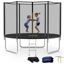 SKOK Trampolines 8FT Kids Trampoline with Enclosure Net, Trampoline Outdoor for Kids and Adults, Capacity 400lbs,ASTM Approved,Black