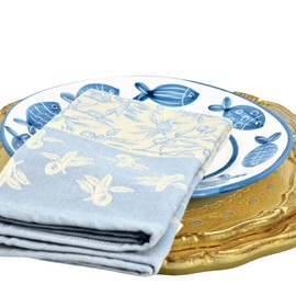 Busatti Italian Woven Cotton Kitchen Dish Towel, 1 PCS, Olive Embroidered Pattern, 100% Cotton, Light Blue or Green, 23" x 28", Decorative Kitchen Towels,Tea Towels, Made in Italy (Light Blue)