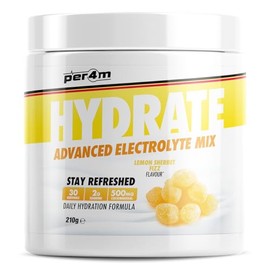 Per4m Hydrate Electrolyte Mix Powder | Contains 500mg Cocomineral | Replenish Essential Electrolytes | Aiding Muscle Function, Cardiovascular Health, Neurological Support 210g (Lemon Sherbet Fizz)