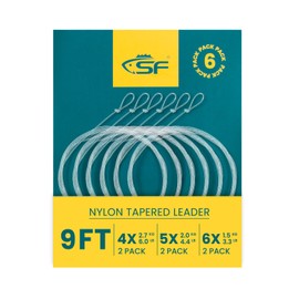 SF 6Pcs Pre-Tied Loop Fly Fishing Tapered Leader Nylon Fly Trout Leader 9FT-4X(2) 5X(2) 6X(2)
