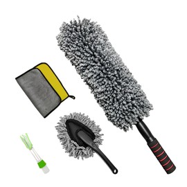 MUQIDA 4 PCS Car Duster Kit, Microfiber Scratch Free Multipurpose Cleaning Duster with Extendable Handle, Washable Interior & Exterior Auto Dusting Tools for Cars Trucks SUVs RVs
