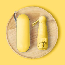 Folding Travel Umbrella, Compact Travel Umbrella, Large Stormproof, Mini Umbrella, Pocket Umbrella, Foldable Compact Travel Umbrella with Capsule Case, 6 Ribs for Men, Women and Children (Yellow),