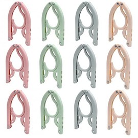 Pinsheng Pack of 12 Foldable Hangers with Non-Slip Surface in Four Colours, Foldable Hangers, Portable Travel Hangers for Home, Hotel, Travel, Camping