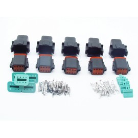 CNKF 5 Sets DT 8P Connector kit Waterproof Sealed Electrical Plug housing Wire Dt Connector 16-22AWG DT04-8P DT06-8S (Black)
