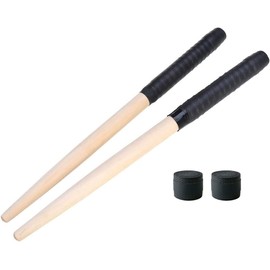APUWE 1 Pair Maibachi Taiko Drum Sticks Wood Drumsticks Taiko no Tatsujin Musical Instrument Accessories with Sweatband Grip Handle and 2 Replacement Grips(Black,350/20mm)