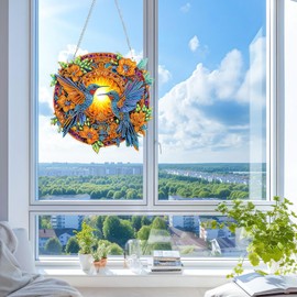 KEYIFA Diamond Painting Kit, DIY Hummingbirds Diamond Art, Colorful Diamond Painting Hanging Sign Crystal Art Window Ornaments Home Garden Wall Door Hanging Decor, 20cm Width